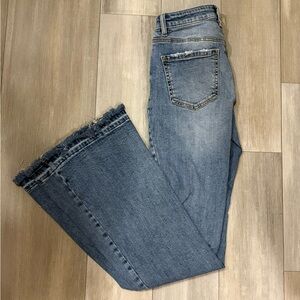 Shyanne Medium Blue Frayed Boot Cut Jeans
